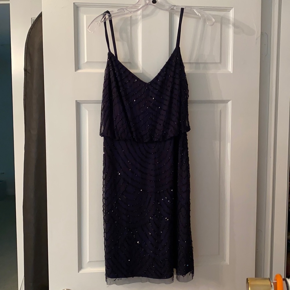 Blue sequins short mini dress